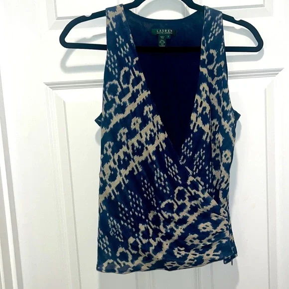 Lauren Ralph Lauren LINEN V-neck wrap
Silk tank top Cream Indigo vintage luxury - Picture 3 of 9